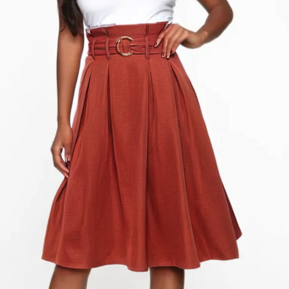 🍁Rust Cottagecore Pockets Skirt High Waist Sash Paper Bag Jealous Tomato